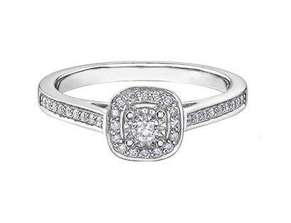 10k White gold halo engagement ring 0.19tcw