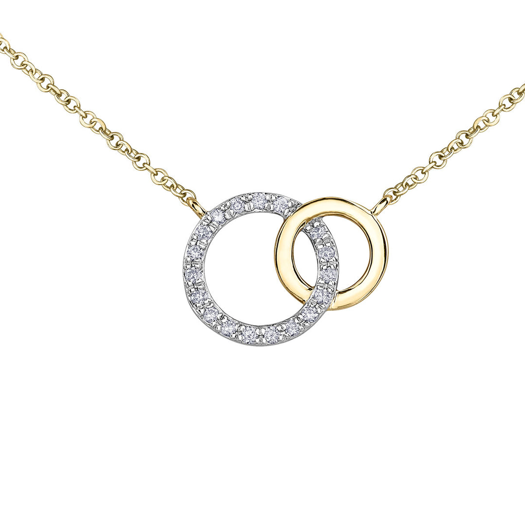 10K Double Circle Diamond Necklace, 0.09TDW