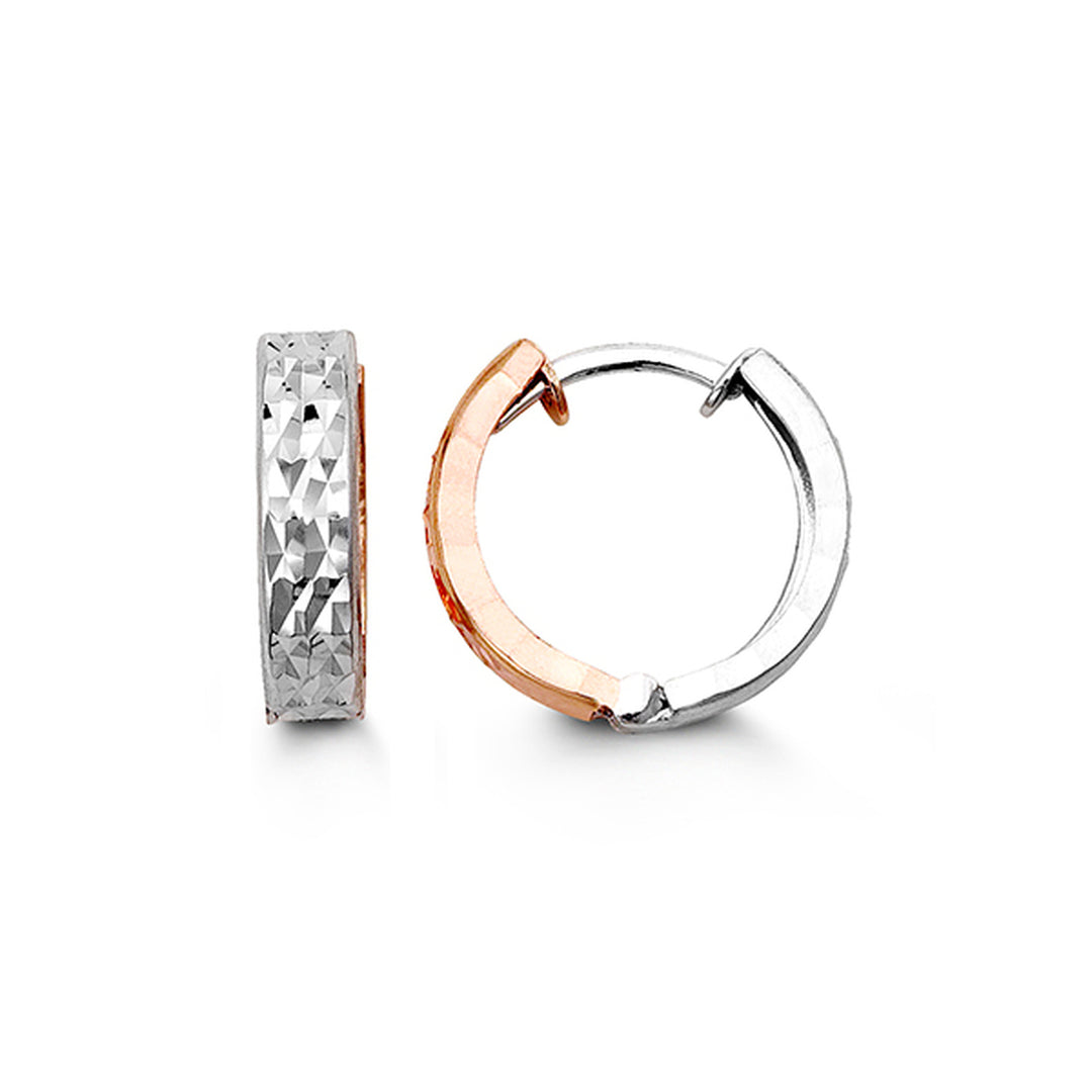 10K Two Tone Diamond Cut Huggie Hoops