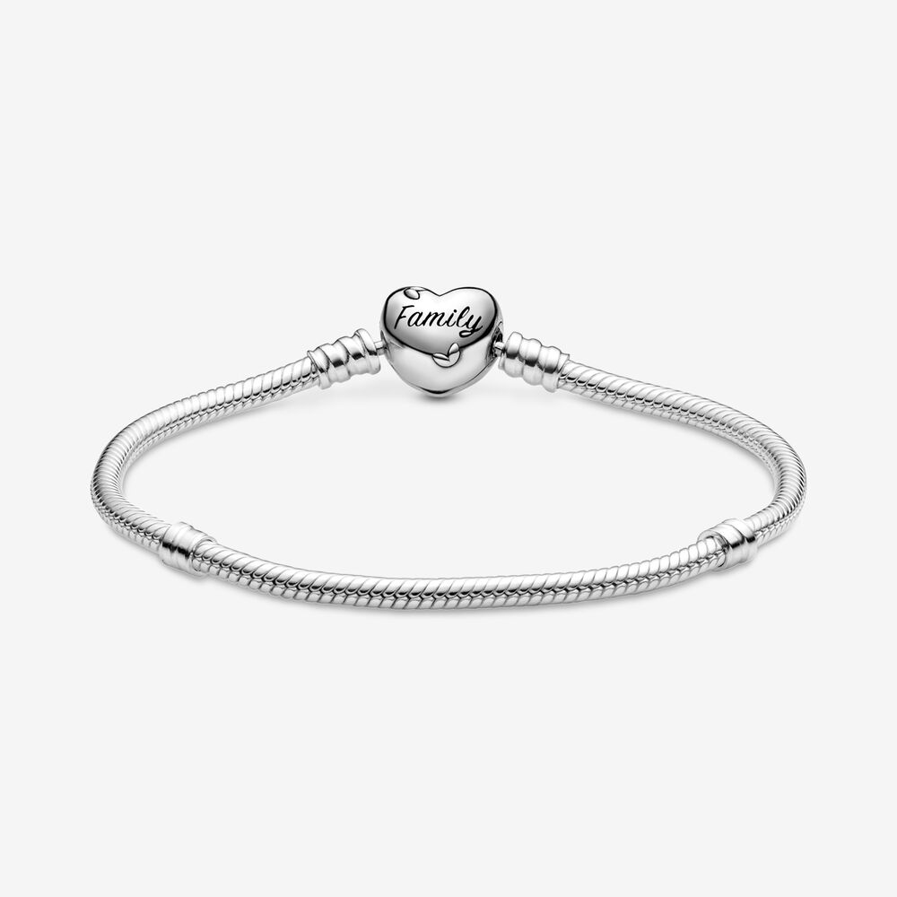 Pandora Moments Family Tree Heart Clasp Snake Chain Bracelet, 8.3"