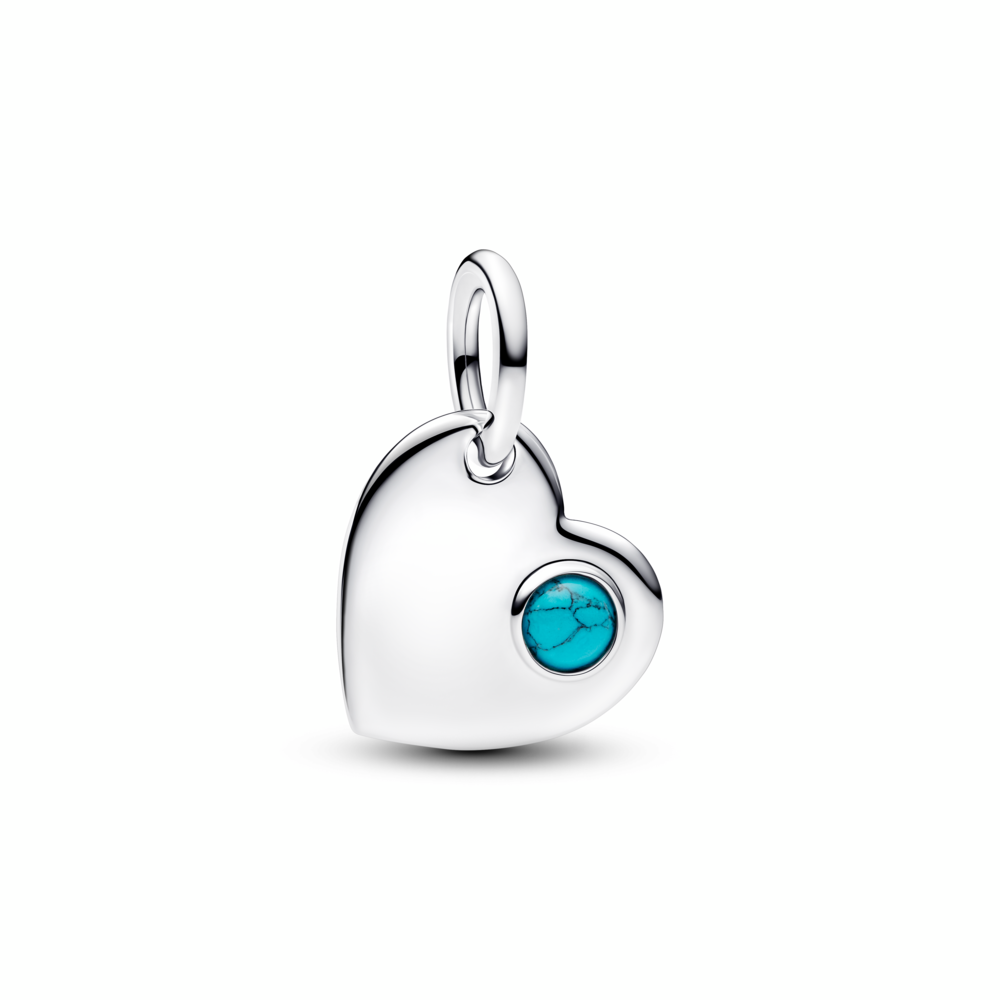 Pandora Engravable Heart Turquoise Blue Stone Dangle Charm