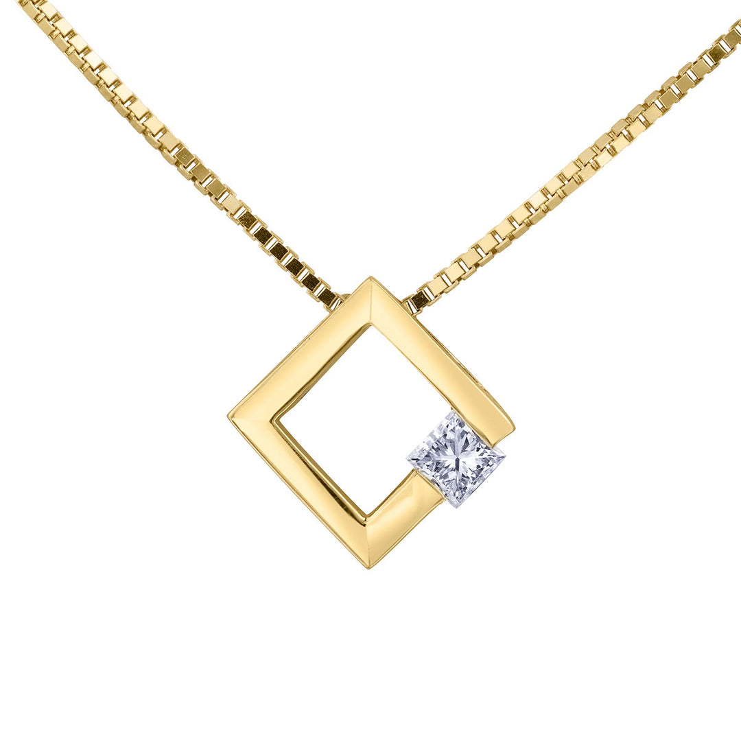 10K Yellow Gold Square Shaped Canadian Diamond Pendant, 0.09CT