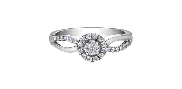 10 Karat Halo Engagement Ring, 0.10 CT Center