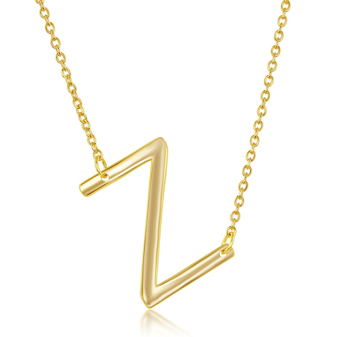 Gold Plated Sideways Initial Necklace - Z