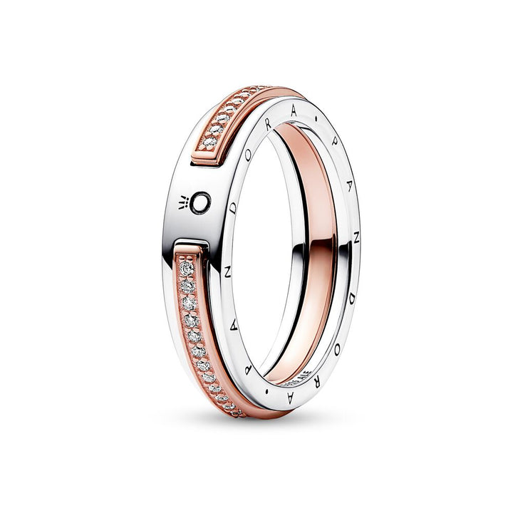 FINAL SALE- Pandora Signature Two-tone Logo & Pavé Ring, Size 7