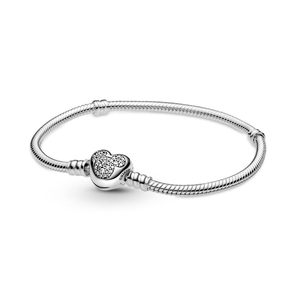Pandora Disney Moments Mickey Mouse Heart Clasp Snake Chain Bracelet, 7.1"