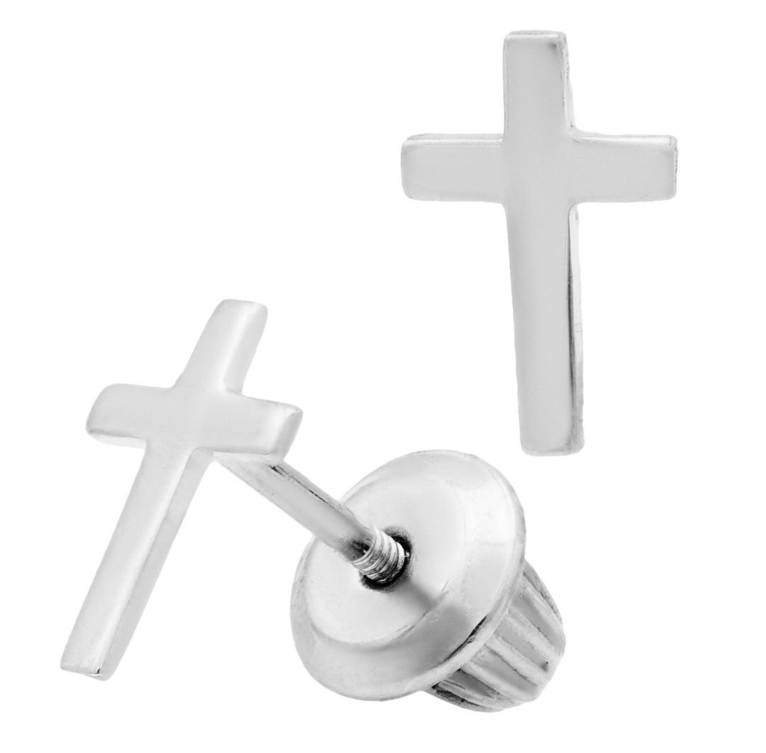 Silver Screw Back Cross Earrings