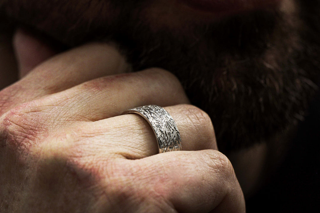Bark Patterned Carved 10mm Band