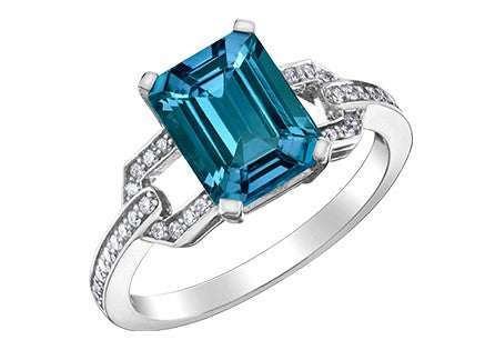 10K London Blue Topaz & Diamond Ring 0.17TDW
