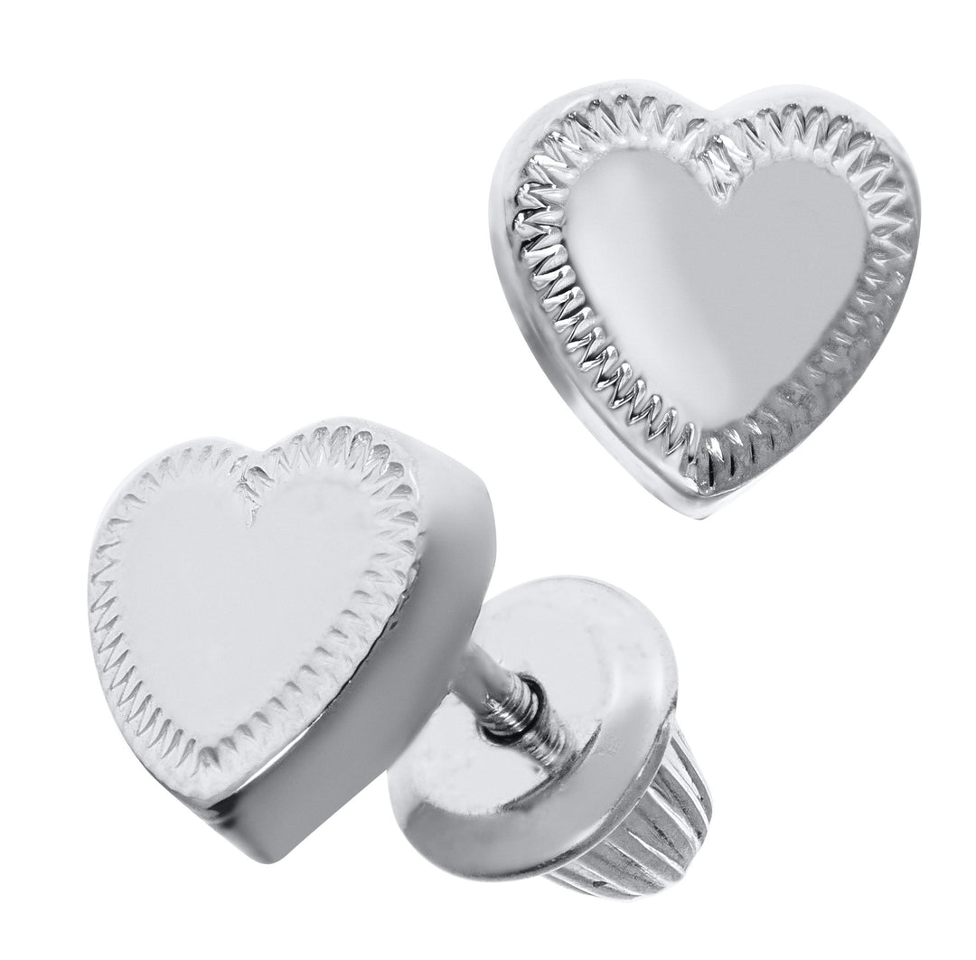 Sterling Silver Screw Back Heart Earrings