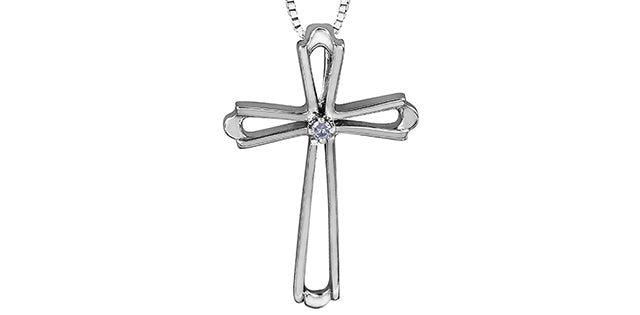 10 Karat 0.01TDW Diamond Cross Necklace, 18"