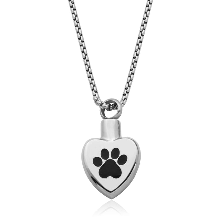 Steelx Heart Shaped Urn Pendant with a Paw Print