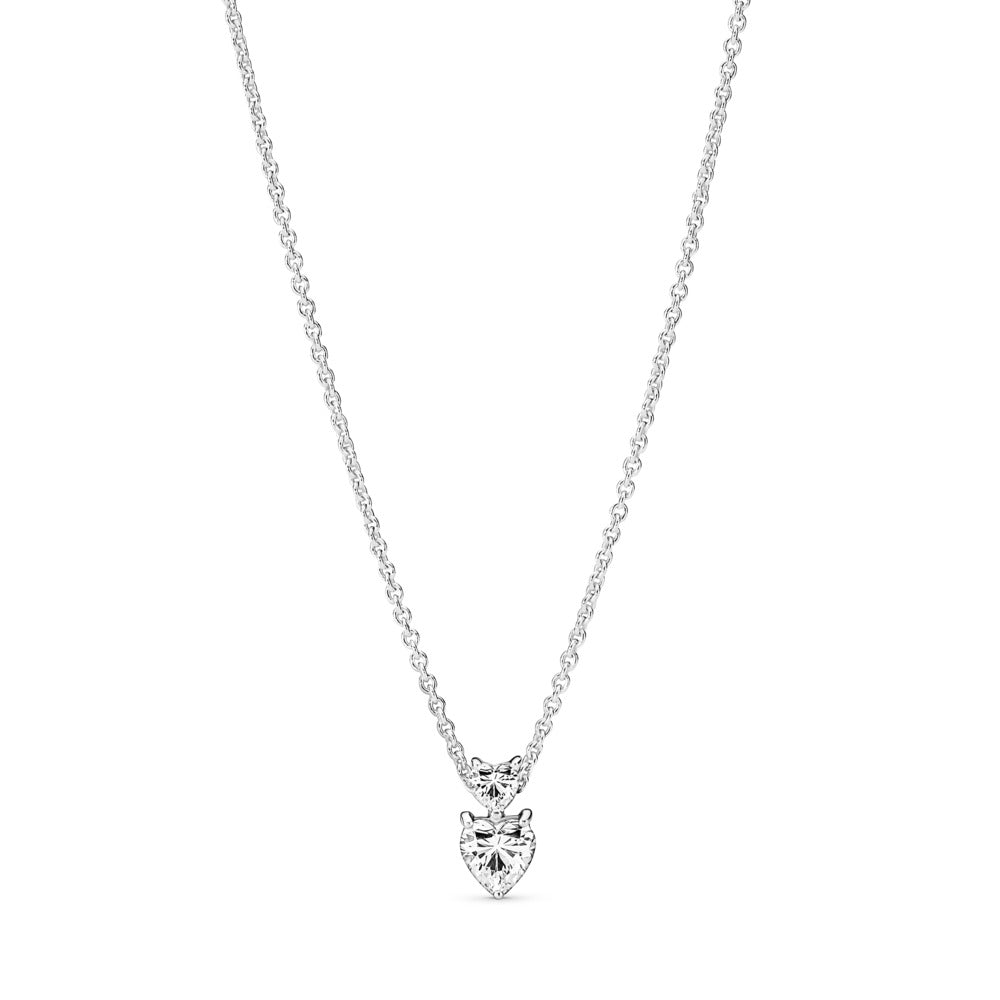Pandora Double Heart Pendant Sparkling Collier Necklace, 17.7"