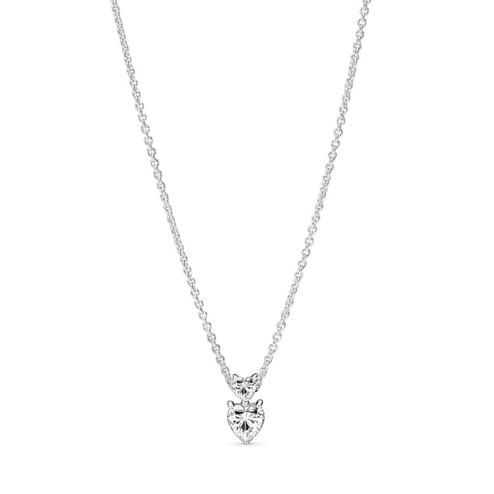 Pandora Double Heart Pendant Sparkling Collier Necklace, 17.7"