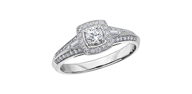 14 Karat Halo Engagement Ring, 0.18 CT Center