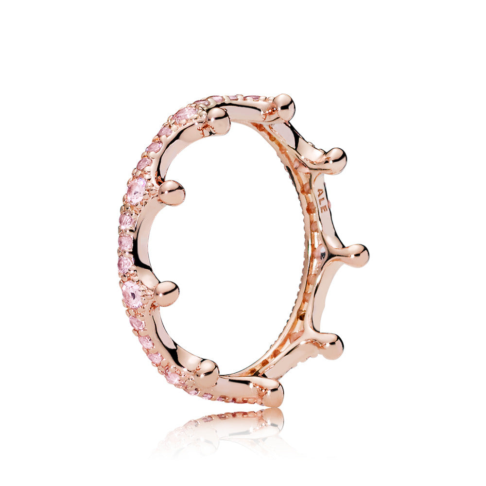 Pandora Pink Sparkling Crown Ring, Size 7.5
