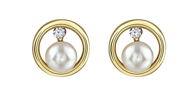 10 Karat Pearl & Diamond Stud Earrings, 0.06TCW