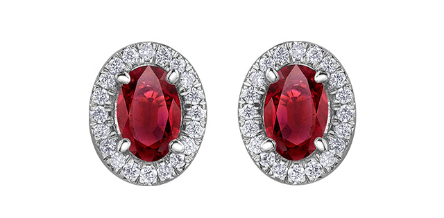10K Ruby & Diamond Halo Earrings