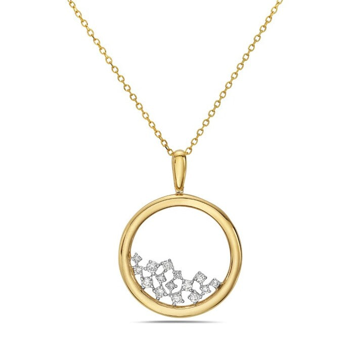 14K Gold Open Circle Pendant with Natural Diamonds