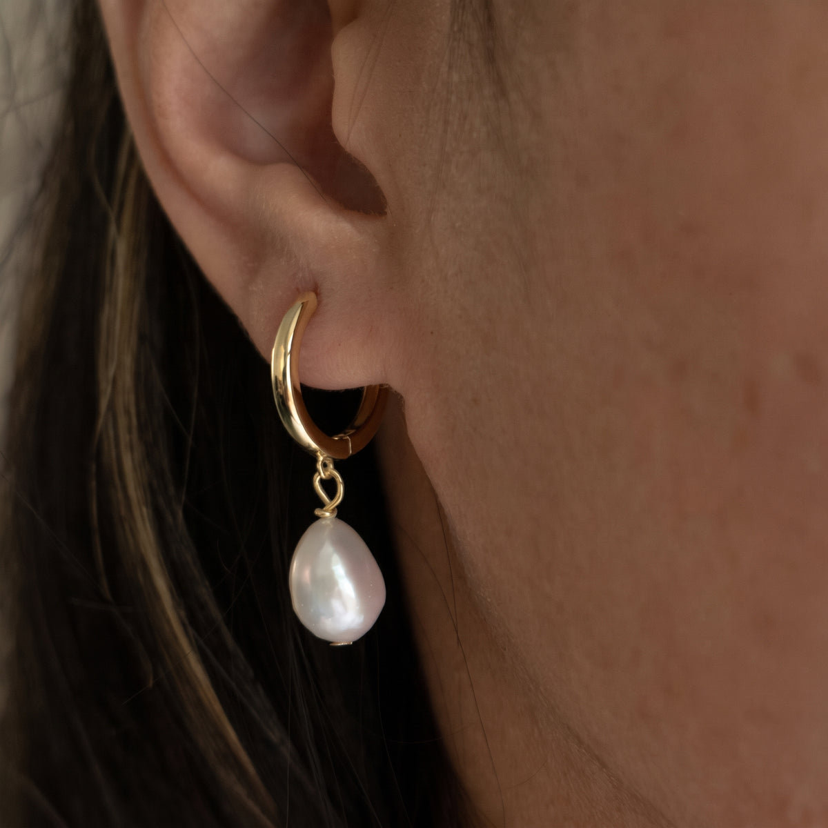 Gold Vermeil Huggie with Baroque Pearls