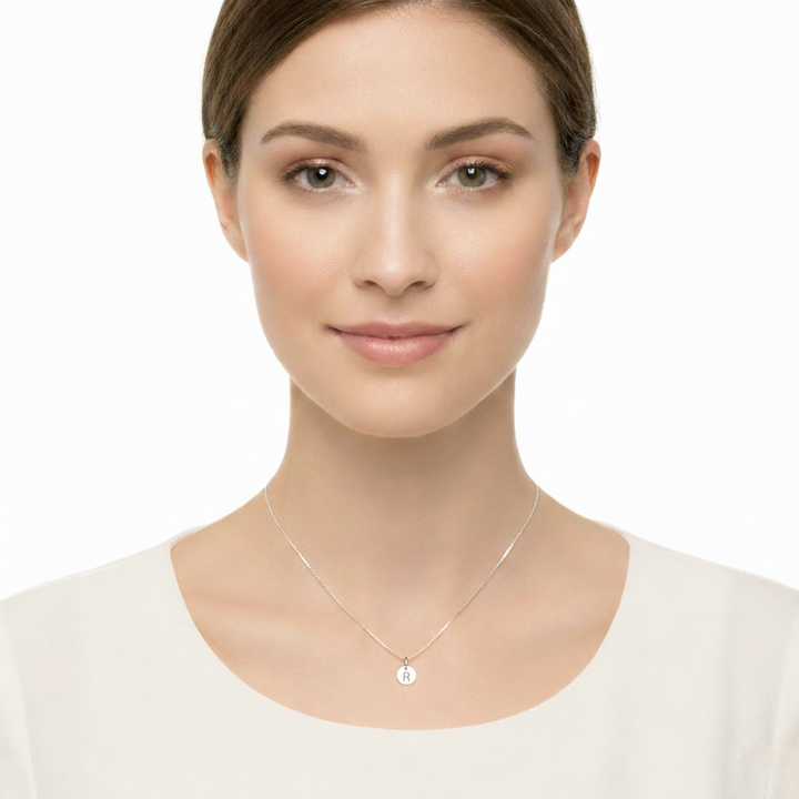 Silver Letter 'R' Disc Pendant