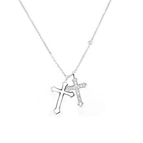 Sterling Silver Double Cross Pendant, 18"