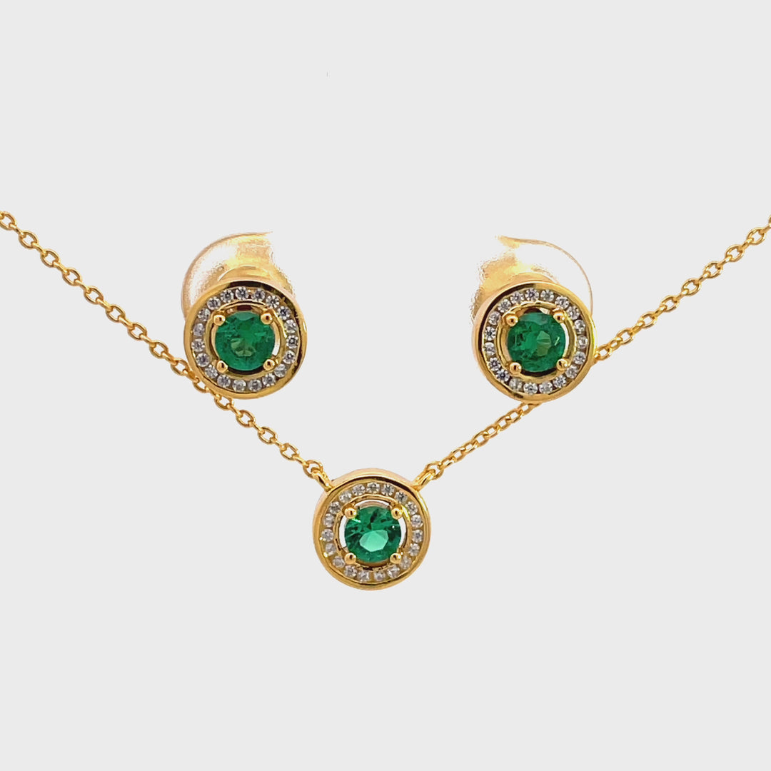 Emerald Green Nano & CZ Halo Stud Earrings