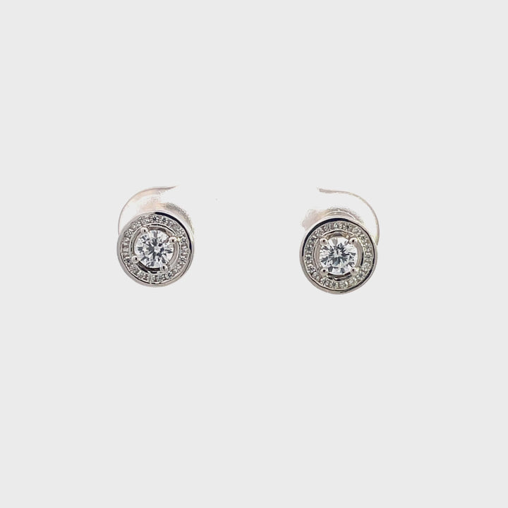 Round Halo CZ Stud Earrings