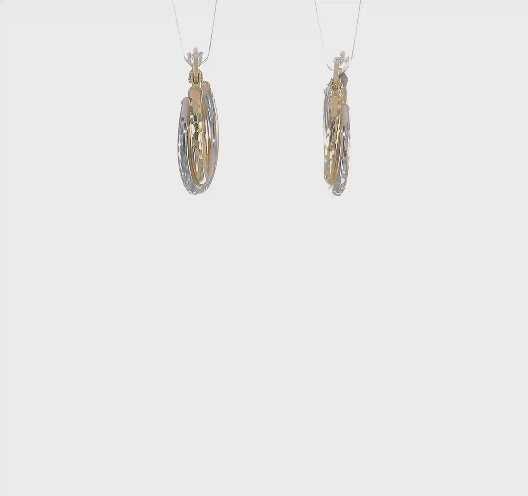 10K Two-Tone Textured Twist Hoop Earrings