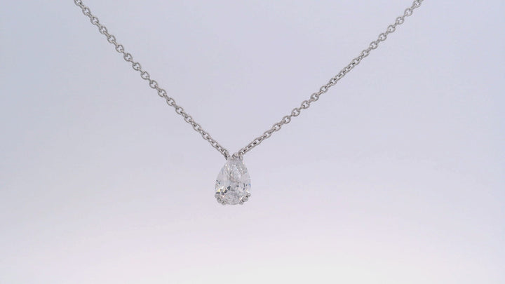 7MM Pear Cut Hidden Halo Solitaire Pendant, 18.5"