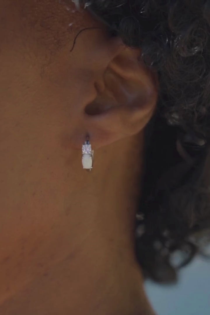 Created Opal & CZ 13MM Huggie Earrings