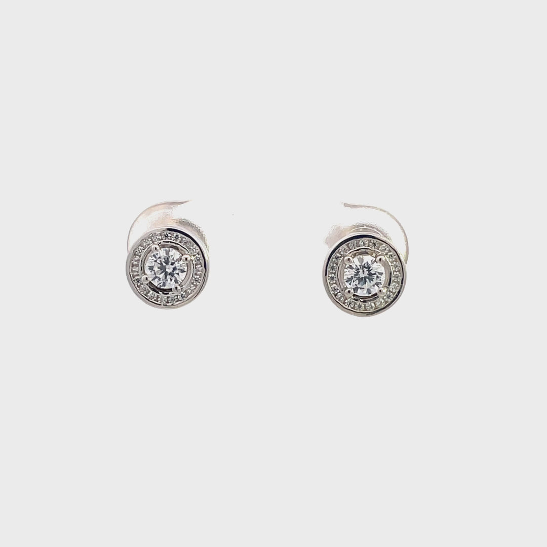 Round Halo CZ Stud Earrings