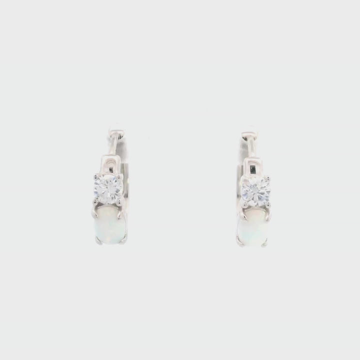 Created Opal & CZ 13MM Huggie Earrings