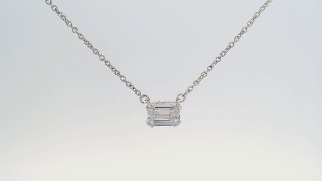 5x7MM Emerald Cut Hidden Halo Solitaire Pendant, 18.5"