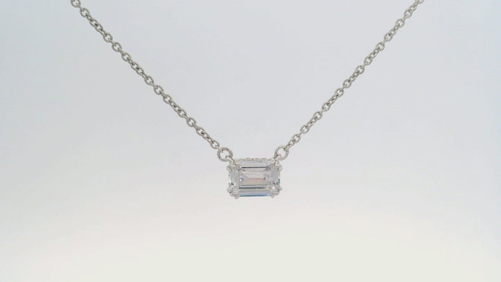 5x7MM Emerald Cut Hidden Halo Solitaire Pendant, 18.5"