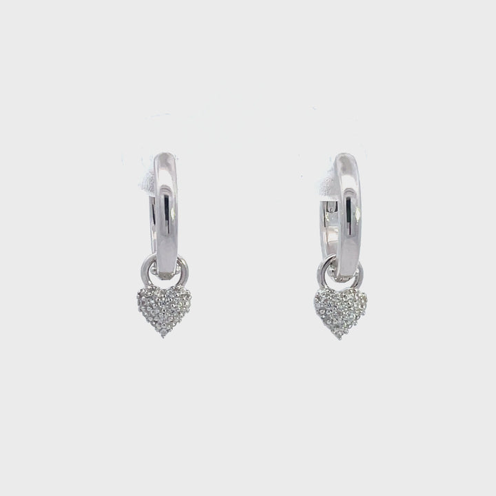 Rhodium-Plated Sterling Silver Removable Pavé Heart Huggie Earrings